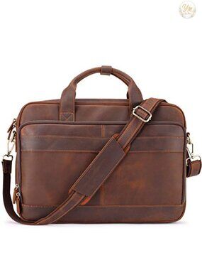 Full Grain Leather Briefcase for Men, 15.6 Inch Laptop Business Messenger Bag